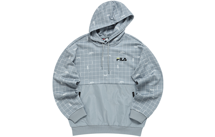 FILA STREET SPORT Embroidered Logo Plaid Patchwork Sweatshirt Grey - T11M143203FGY