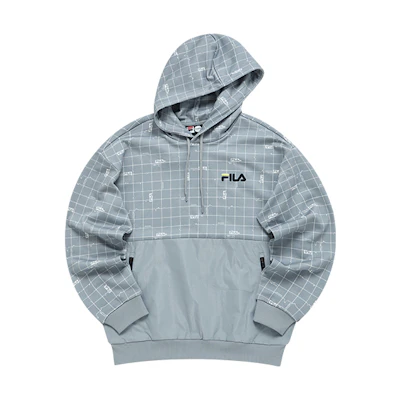 FILA STREET SPORT Embroidered Logo Plaid Patchwork Sweatshirt Grey - T11M143203FGY