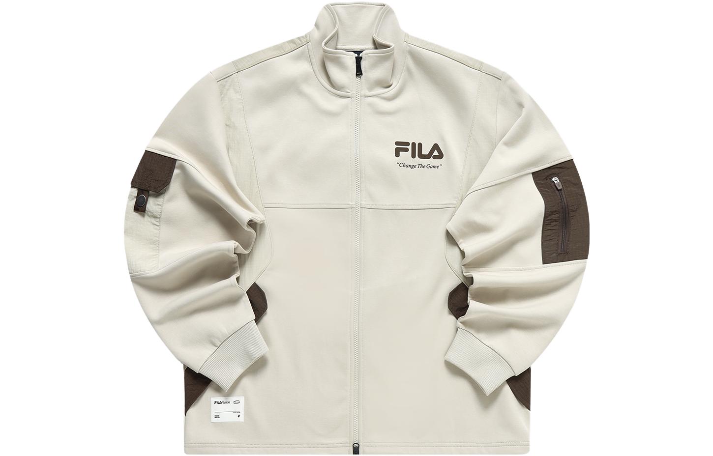 FILA Street Sport Knitted Jacket with Logo Print, Colorblock Design, Apricot T11M311501F-BN