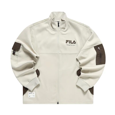 FILA Street Sport Knitted Jacket with Logo Print, Colorblock Design, Apricot T11M311501F-BN