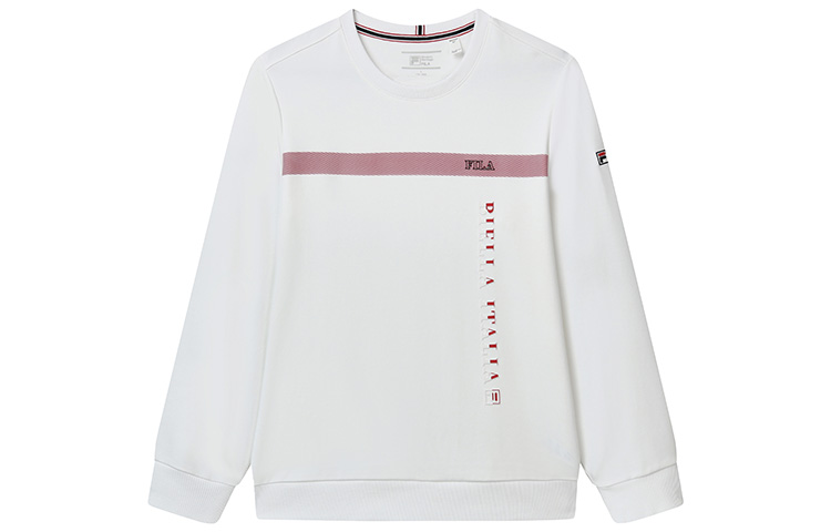 FILA Striped Letter Knit Crewneck Pullover Sweatshirt White - F11M231201F-WT
