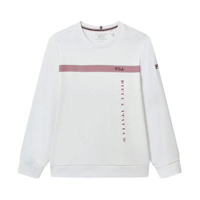 FILA Striped Letter Knit Crewneck Pullover Sweatshirt White - F11M231201F-WT