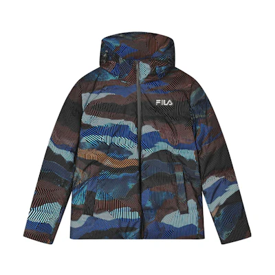 FILA Striped Logo Print Hooded Casual Down Jacket for Men. F11M348905F-ZA
