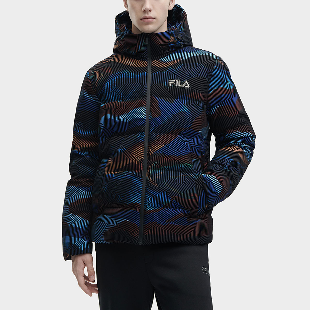FILA Striped Logo Print Hooded Casual Down Jacket for Men. F11M348905F-ZA 圖 4