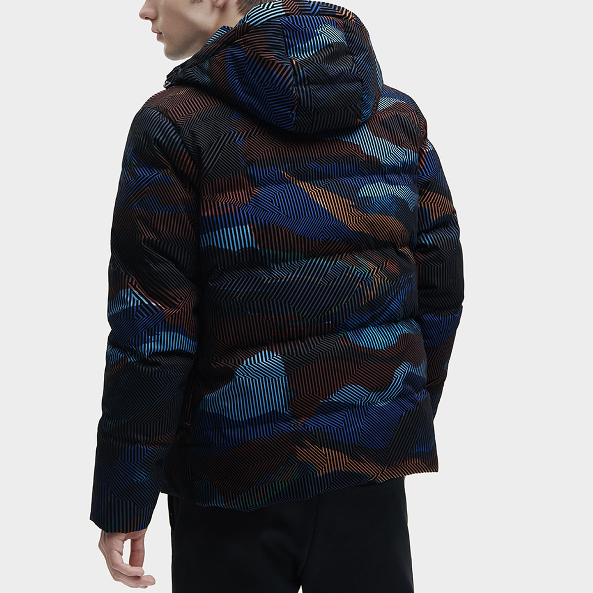 FILA Striped Logo Print Hooded Casual Down Jacket for Men. F11M348905F-ZA 圖 5