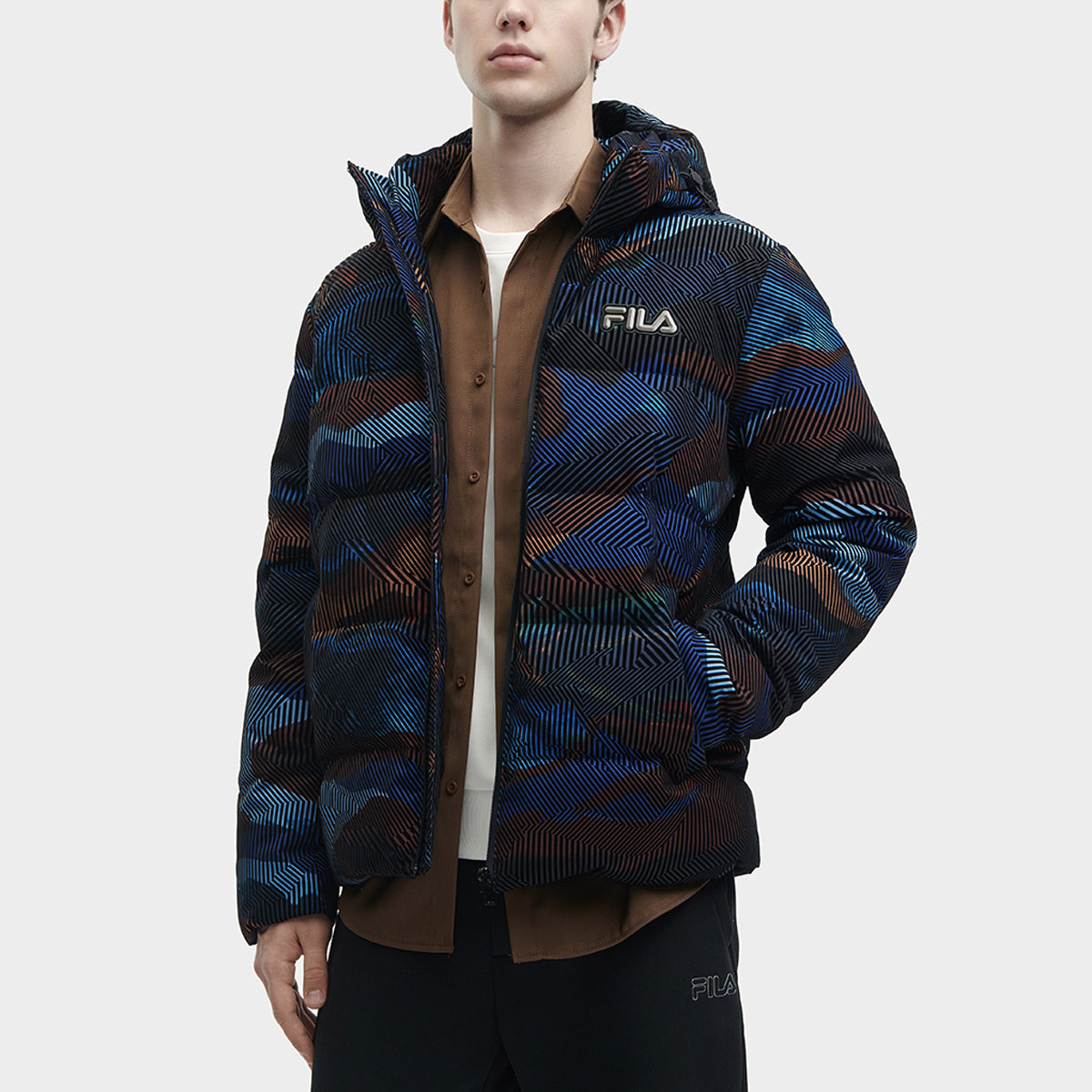 FILA Striped Logo Print Hooded Casual Down Jacket for Men. F11M348905F-ZA 圖 6