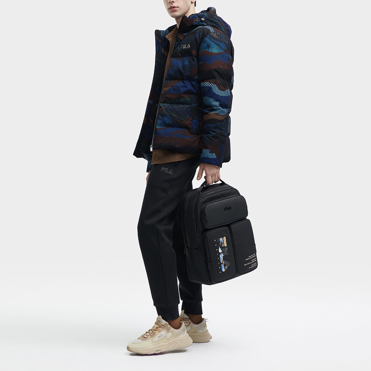 FILA Striped Logo Print Hooded Casual Down Jacket for Men. F11M348905F-ZA 圖 7