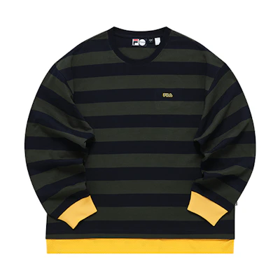 FILA Striped Pullover Sweatshirt Lime Green Casual Sportswear T81M216250F-LG