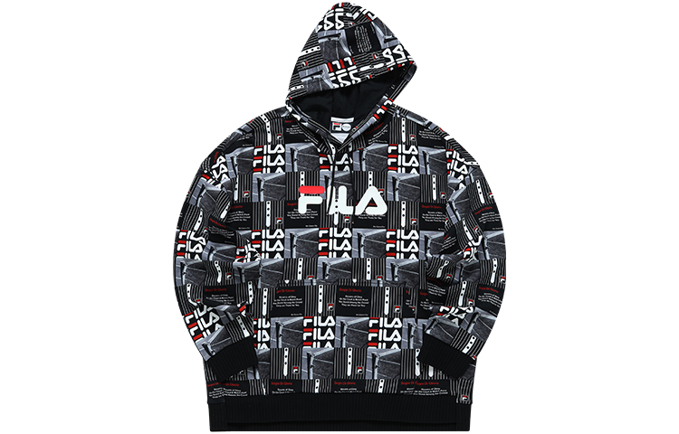 FILA Tennis+ Roman Print Black Hoodie - Trendy Streetwear T11M141212F-BK