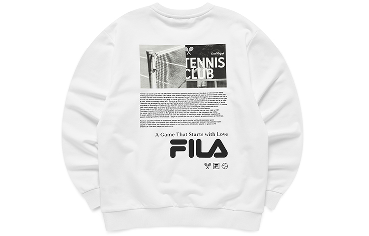 FILA Tennis Fun Print Casual Knit Pullover Sweatshirt White Style T11M141207F-WT