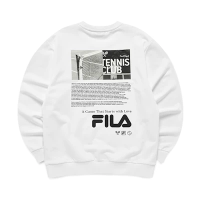 FILA Tennis Fun Print Casual Knit Pullover Sweatshirt White Style T11M141207F-WT