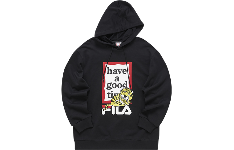 FILA Tiger Year Logo Print Knit Hoodie Black - Unisex Casual Wear F11U219205F-BK