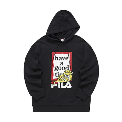 FILA Tiger Year Logo Print Knit Hoodie Black - Unisex Casual Wear F11U219205F-BK