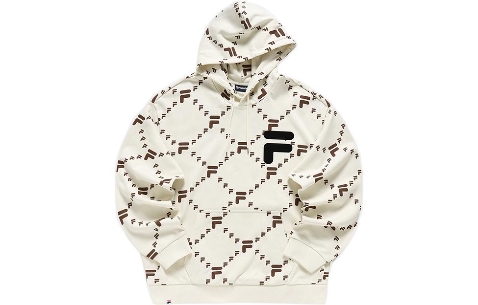 FILA Tokyo Studio All-Over Logo Hoodie Unisex - Off White T11U216205DIV