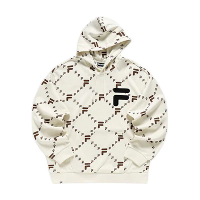 FILA Tokyo Studio All-Over Logo Hoodie Unisex - Off White T11U216205DIV