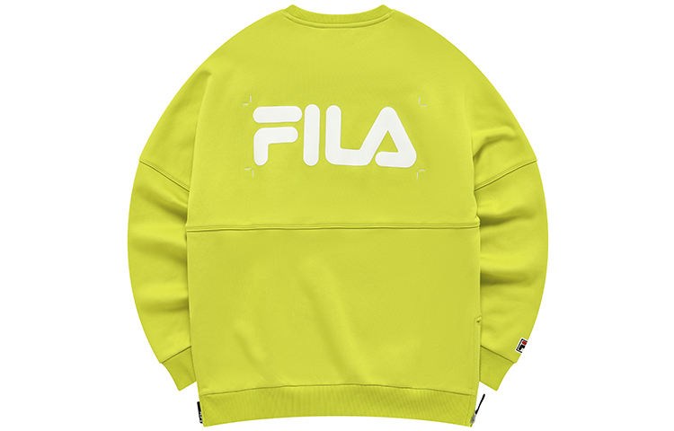 FILA Tokyo Studio Logo Fleece Pullover Sweatshirt Sulphur Green Unisex Winter Wear T81U116205A-YE