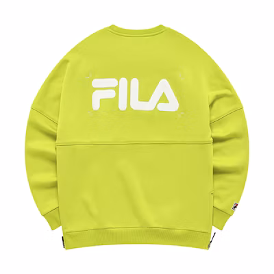 FILA Tokyo Studio Logo Fleece Pullover Sweatshirt Sulphur Green Unisex Winter Wear T81U116205A-YE