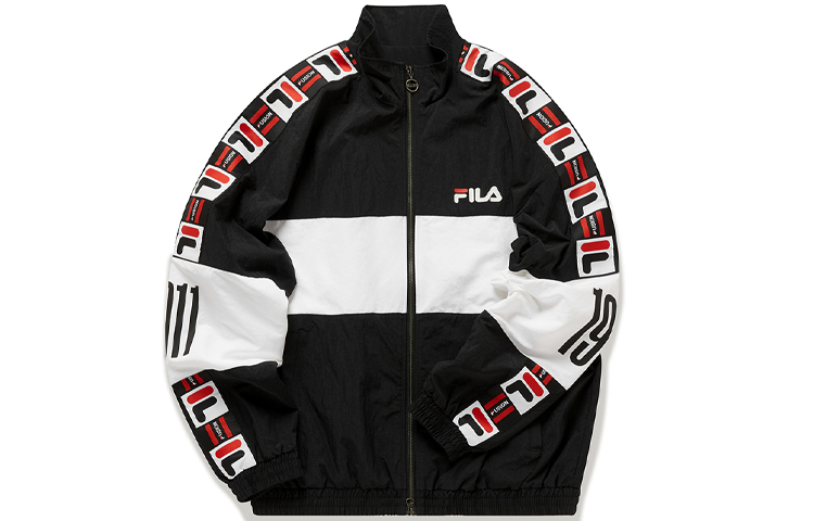 FILA Trendy Black Colorblock Logo Print Track Jacket with Stand Collar T11M012705F-BK