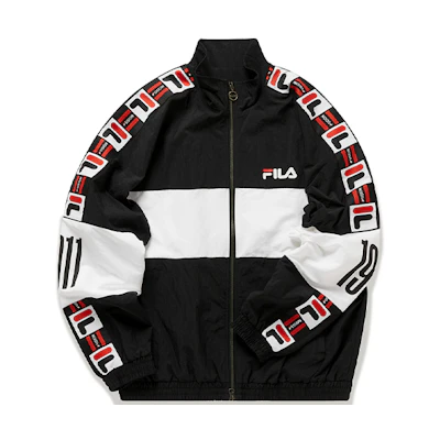 FILA Trendy Black Colorblock Logo Print Track Jacket with Stand Collar T11M012705F-BK