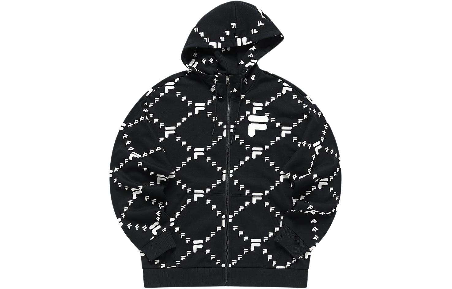 FILA Trendy Full-Print Knit Fleece Jacket Unisex in Deep Black T11U316501DBK