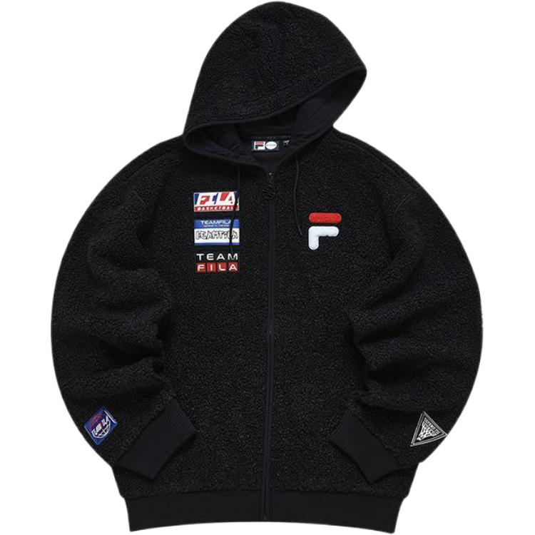 FILA Trendy Logo Print Black Hoodie Jacket Unisex T11U145501F-BK