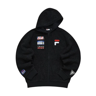 FILA Trendy Logo Print Black Hoodie Jacket Unisex T11U145501F-BK