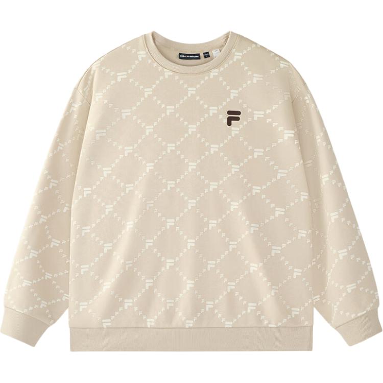 FILA Trendy Monogram Print Crewneck Fleece Sweatshirt Beige-Unisex T11U433207F-LK