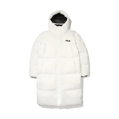 FILA UNI Unisex Quilted Hooded Down Jacket with Logo Print White. FS2DJE4103X-OWH