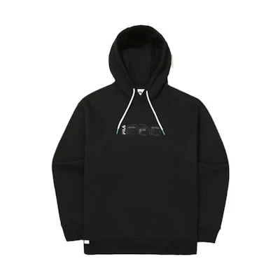 FILA Unisex Black Hoodie with Letter Logo Print FS2POE4102X-BLK