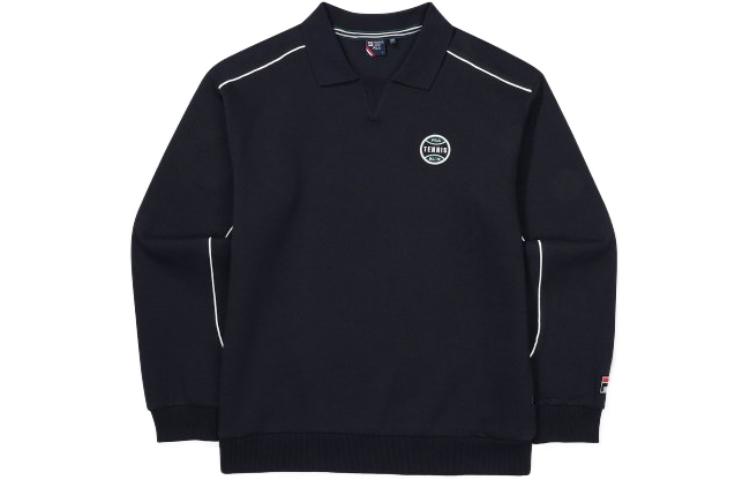 FILA Unisex Black Lettered Pullover Loose-Fit Long-Sleeve Sweatshirt FS2POF3312X-INA