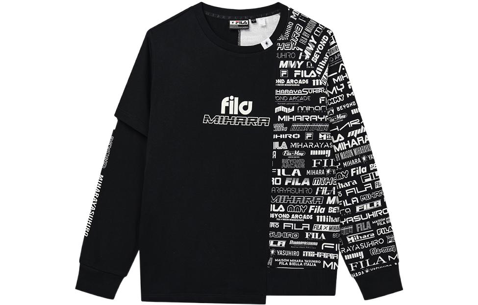 FILA Unisex Black Long-Sleeve Sweatshirt with Irregular Logo Print F11M233204F-BK