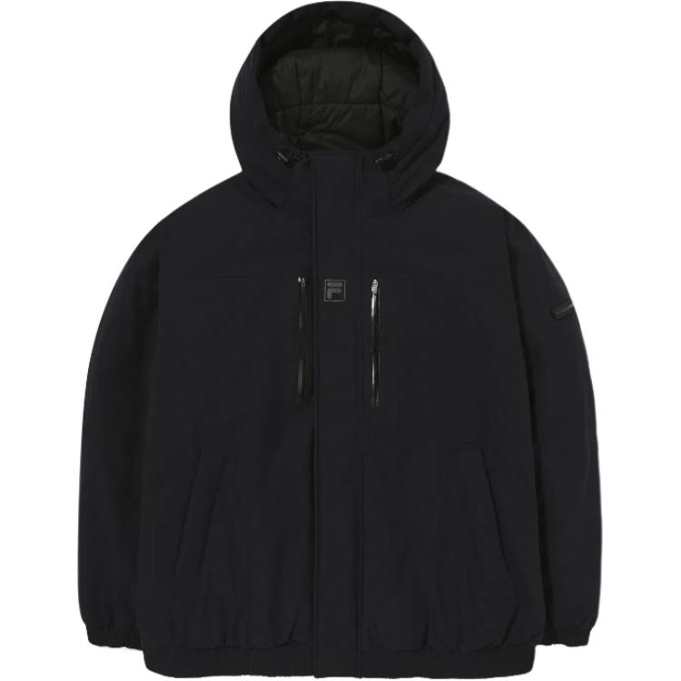 FILA Unisex Black Solid Color Hooded Zip-Up Loose-Fit Jacket FS2JKG4102X-BLK