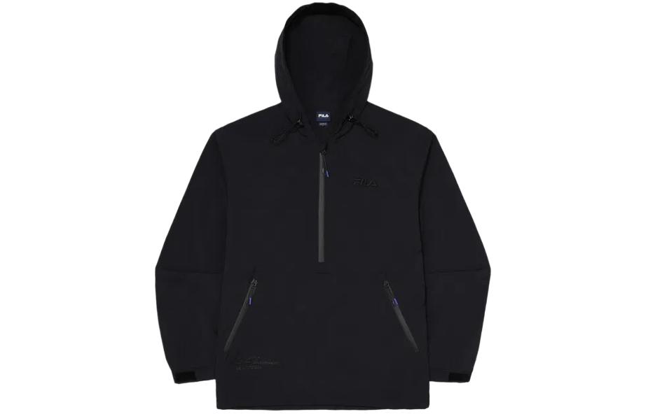 FILA Unisex Black Solid Color Long Sleeve Hoodie with Drawstring FS2JKG1G03XBLK