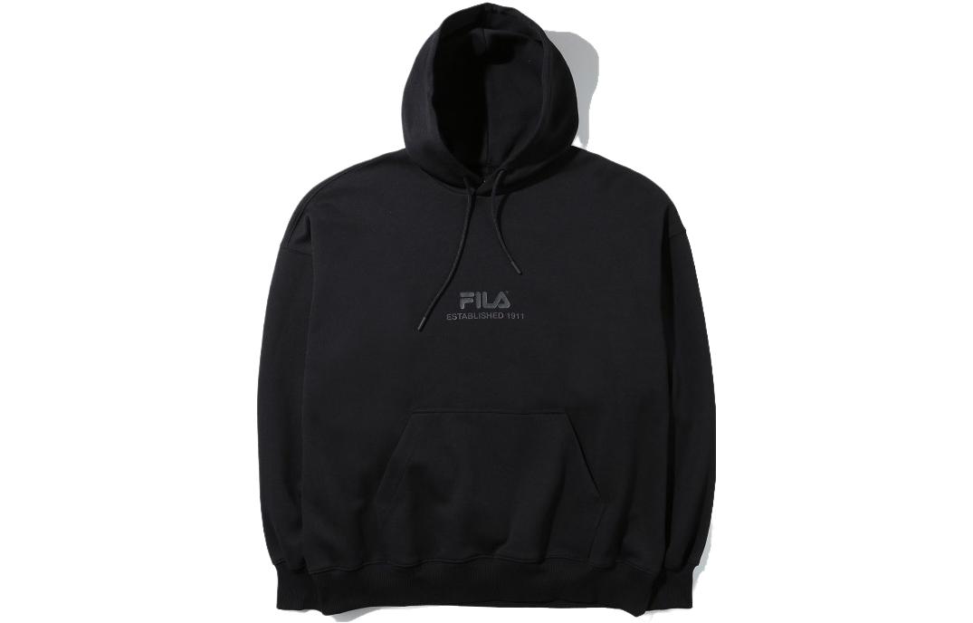 FILA Unisex Black Solid Color Loose Fit Pullover Hoodie FS2POD3211X-BLK