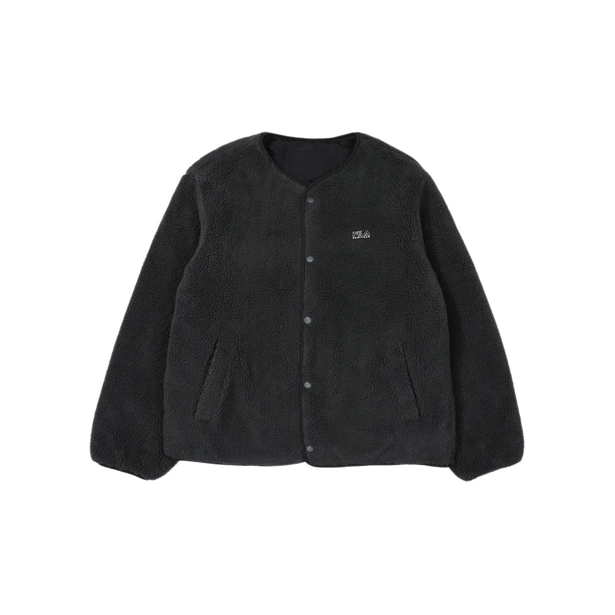 FILA Unisex Black Solid Color Single-Breasted Reversible Round-Neck Jacket FE2PLF6101X-CGY