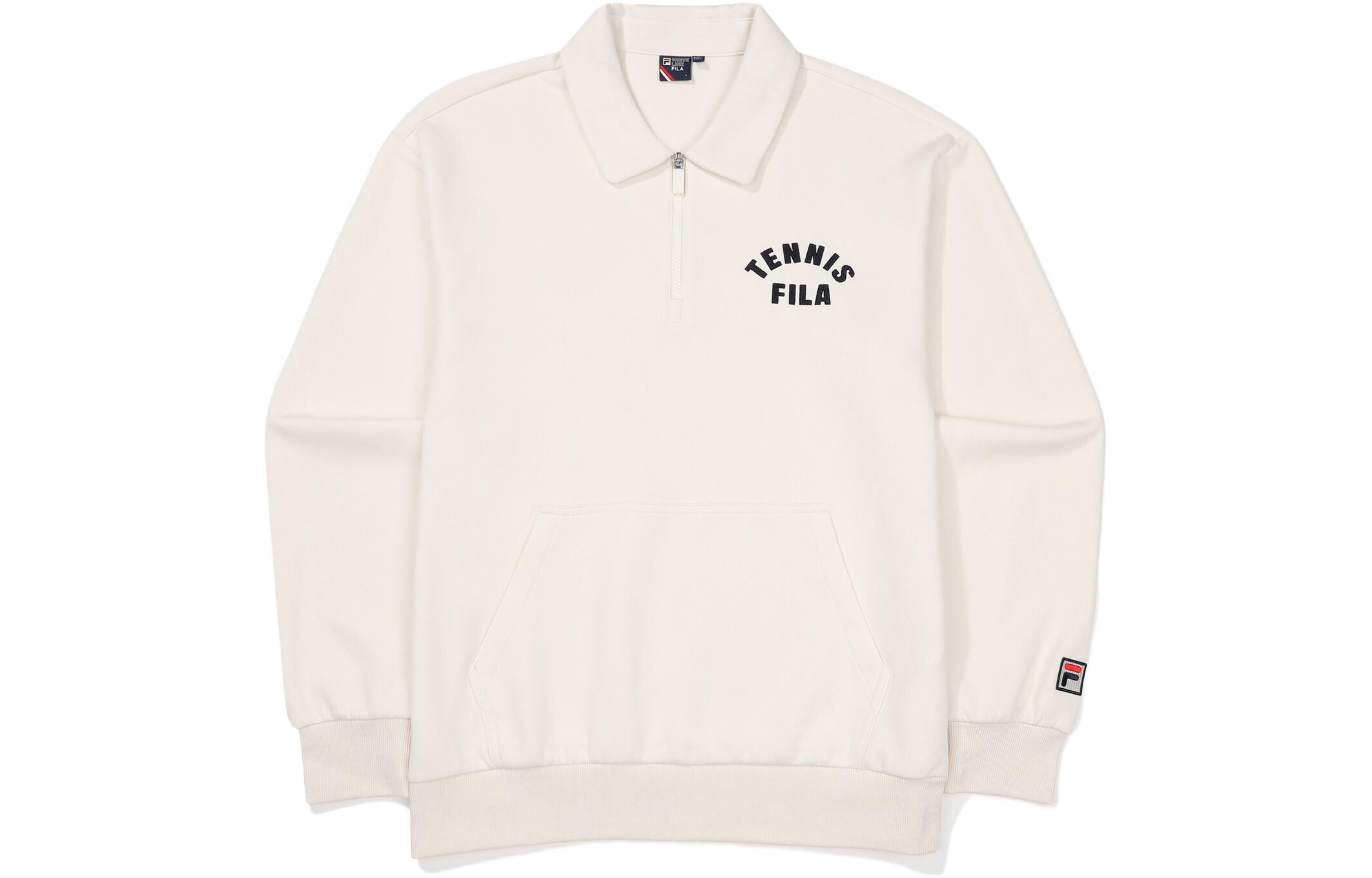 FILA Unisex Embroidered Logo Half-Zip Pullover Sweatshirt White FS2POF3313X-FWH
