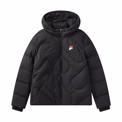 FILA Unisex Goose Down Short Hooded Jacket in Legendary Blue. F51W348919anv