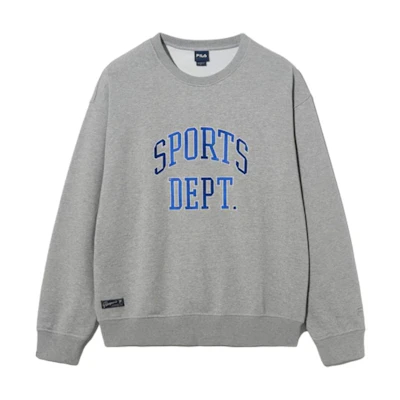 FILA Unisex Grey Crewneck Letter Print Long-Sleeve Sweatshirt Loose Fit FS2POH1103X-LML