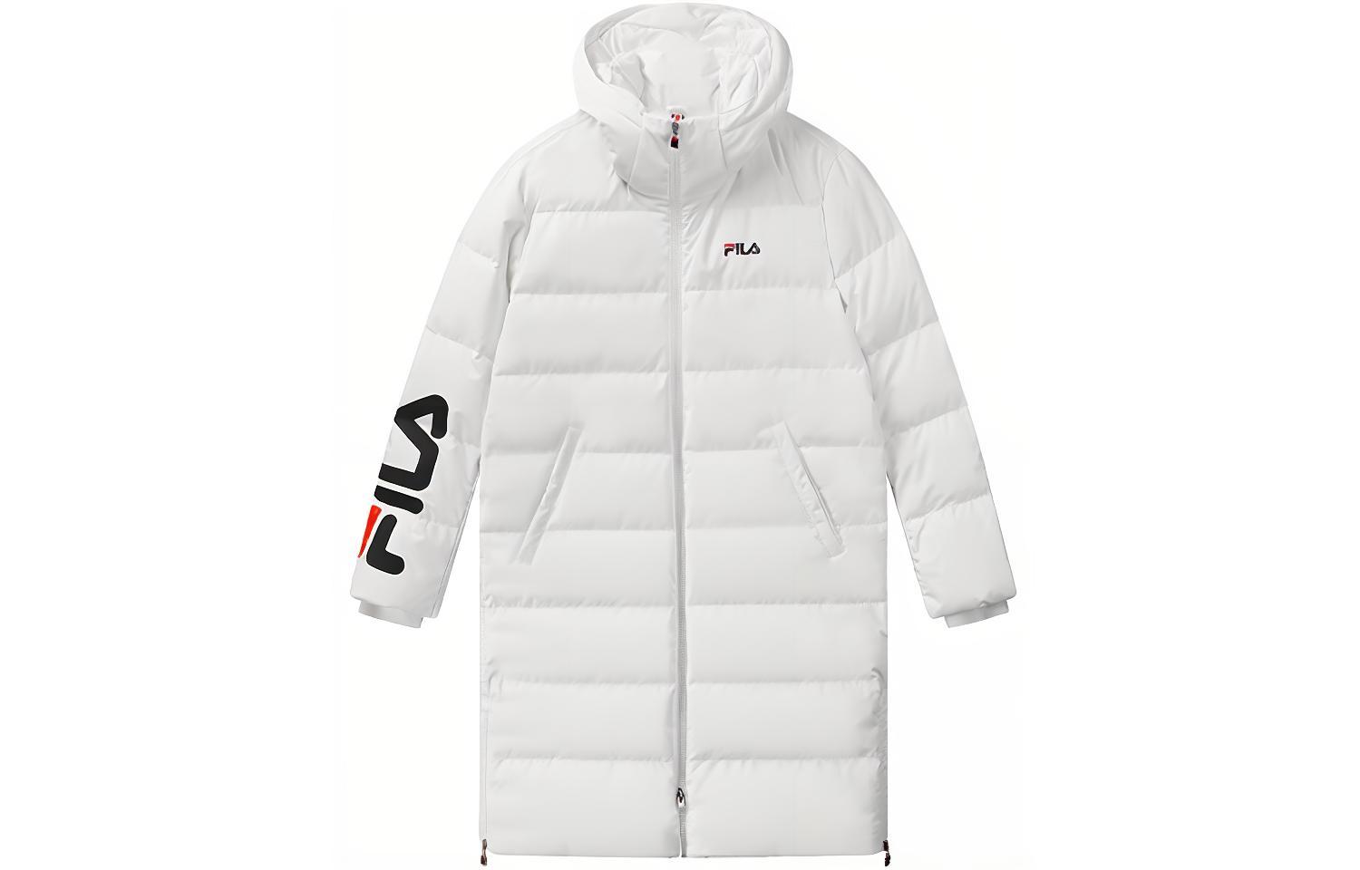 FILA Unisex Logo Printed Loose Fit Hooded Mid-Length White Down Jacket. F51U048901F-WT 圖 2