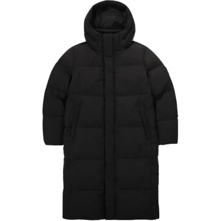 FILA Unisex Long Black Down Jacket with Zipper and Hood. FS2DJF4103X-BLK