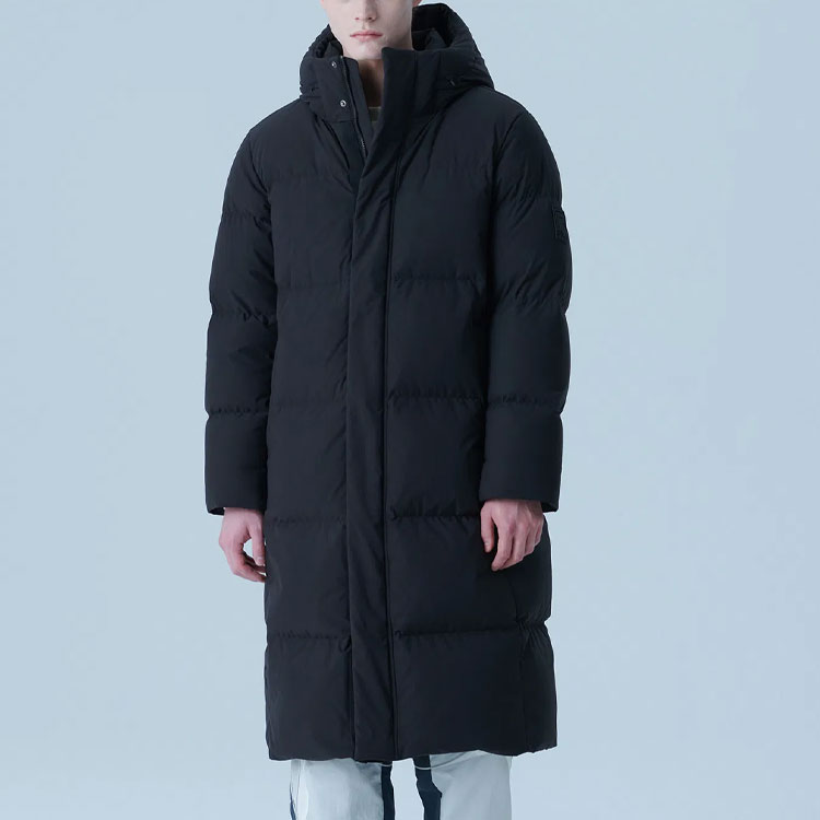 Lookbook FILA ユニセックス ロングブラックダウンジャケット ジッパー&フード付き FS2DJF4103X-BLK