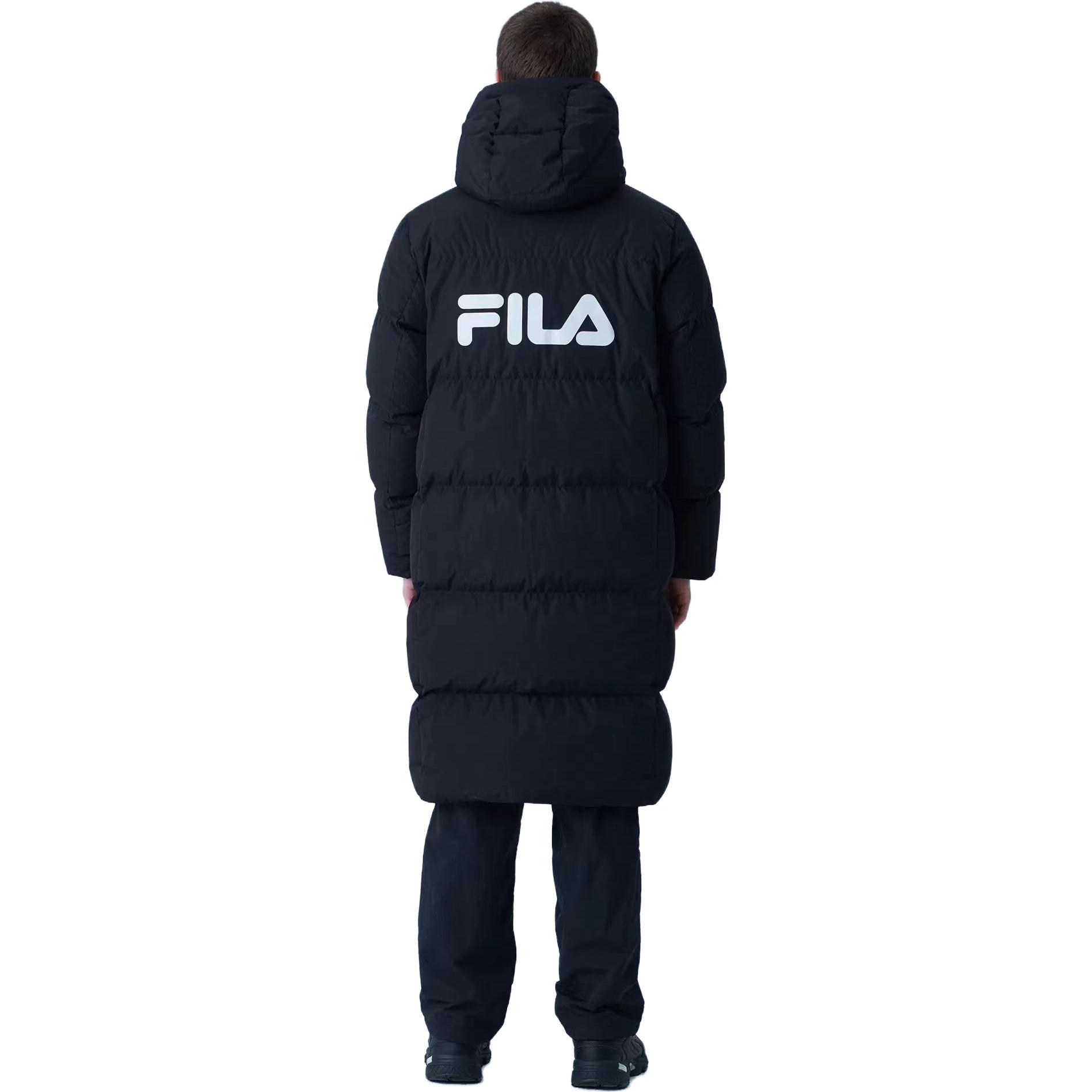 Sizing FILA ユニセックス ロングブラックダウンジャケット ジッパー&フード付き FS2DJF4103X-BLK