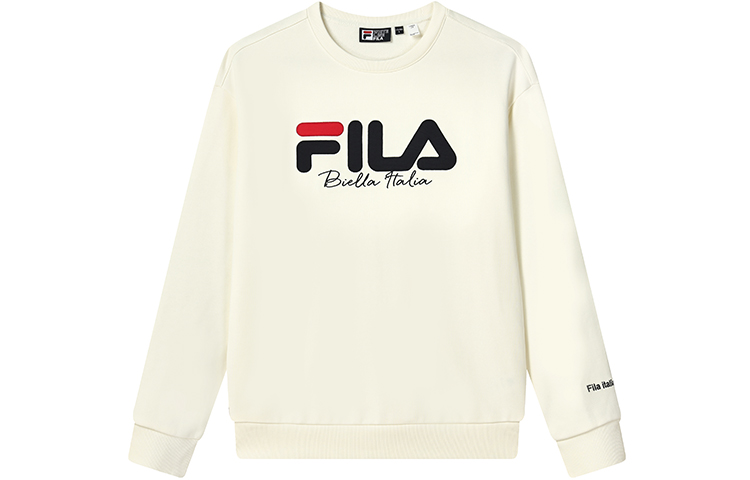 FILA Unisex Loose Fit Logo Knit Pullover Long Sleeve Sweatshirt Latex White F11U249201F-IV