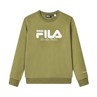 FILA Unisex Loose Logo Print Knit Pullover Long Sleeve Sweatshirt Ice Green F11U249201F-KK