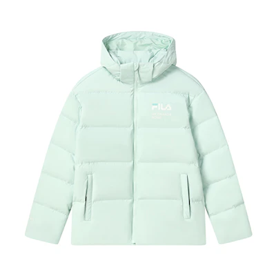 FILA Unisex Nile Green Logo Hoodie Loose Fit Windproof Down Jacket. F11U249902FLG