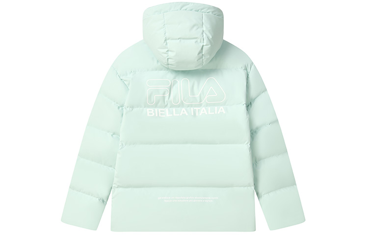 Lookbook FILA Unisex Nile Green Logo Hoodie Loose Fit Windproof Down Jacket. F11U249902FLG