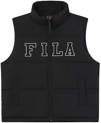 FILA ユニセックス オーバーサイズ ブラック ダウンベスト ロゴプリント裏地付き F51U349903FBK Buy FILA ユニセックス オーバーサイズ ブラック ダウンベスト ロゴプリント裏地付き F51U349903FBK