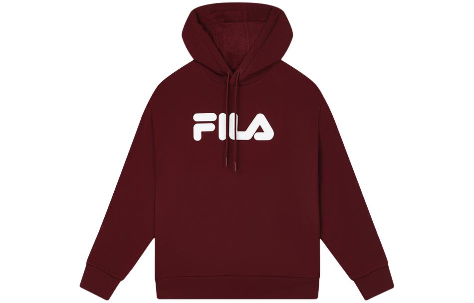 FILA Unisex Oversized Pullover Hoodie in Light Pink and Wine Red F51U338298F-WI