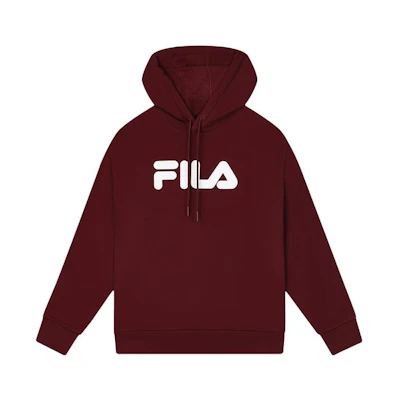 FILA Unisex Oversized Pullover Hoodie in Light Pink and Wine Red F51U338298F-WI