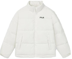 FILA Unisex Oversized Windproof White Down Jacket with Logo Print F51U349901A-IV FILA Unisex Oversized Windproof White Down Jacket with Logo Print F51U349901A-IV
